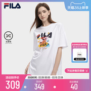 FILA 斐乐女士短袖T恤2023夏新时尚创意插画logo宽松休闲上衣