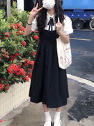 2024夏季甜美日系学院风背带裙女设计感泡泡袖衬衣单件/套装