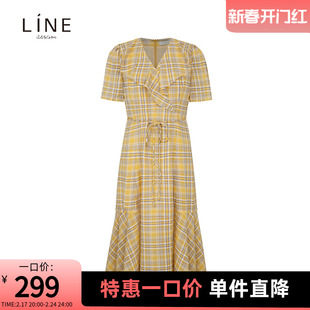 line女装格子连衣裙，夏季韩版收腰显瘦茶歇裙ngoplf9900