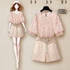 2023年夏装粉色雪纺，衫女短袖高端仙女超仙甜美法式蕾丝上衣潮
