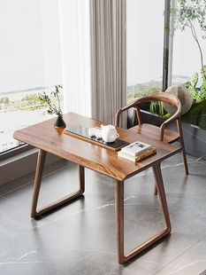 胡桃木实木阳台茶桌椅组合新中式现代简约茶桌三件套小型家用茶台