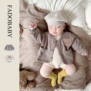 ins韩版婴儿可爱小熊长袖，连体哈衣春季男女，宝宝开衫外套2件套装