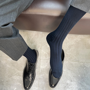 5双丝光棉男士袜子秋冬季商务袜吸汗正装黑色长袜纯棉西装中筒袜