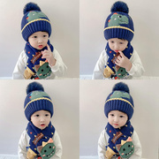 日本ZD宝宝帽秋冬款儿童帽子围巾套装男女童保暖护耳小可爱毛线帽
