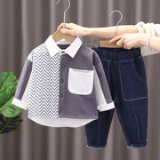 男童衬衫2023春季小童套装宝宝，长袖套装儿童，衬衣春秋条纹韩版