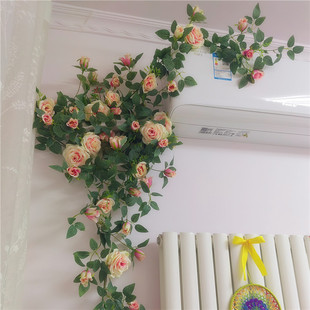 仿真玫瑰花藤蔓客厅阳台空调管道，庭院遮挡装饰假花藤条墙壁挂绿植