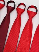 韩版商务正装红色领带婚礼，领带男新郎8cm男女，懒人一拉的领带