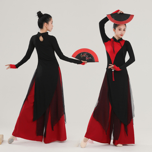 古典舞蹈服女飘逸练功旗袍长款上衣，中国风民族现代舞蹈表演出套装