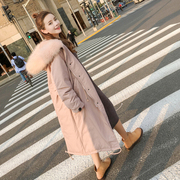 日本韩版时尚中长款加厚棉衣，外套女2022冬季连帽大毛领羽绒服