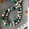 BAWBEE欧美绿宝石珍珠拼接混搭小众设计钛钢百搭叠戴锁骨链毛衣链