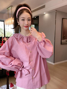 法式粉色娃娃领衬衫，女春季设计感小众，宽松显瘦长袖上衣