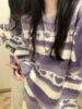 紫色毛衣女(毛衣女)冬季设计感小众日系慵懒风复古条纹针织衫圆领上衣