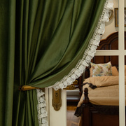 复古美式绿色窗帘卧室高级感全遮光2023客厅法式轻奢蕾丝花边