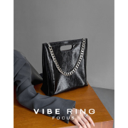 Vibe Ring/静奢风 极简手提链条托特包 头层油蜡牛皮通勤电脑大包