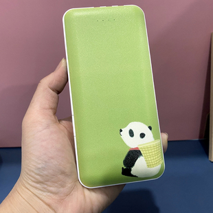 卡通熊猫充电宝20000自带线可爱移动电源适用苹果华为vivo情侣用