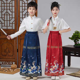 儿童朗诵合唱服马面裙，套装2024新中式，汉服明制古装中国风儿童唐装