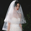新娘结婚头纱超仙森系网红拍照道具白色闪闪珍珠头纱影楼旅拍饰品
