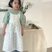 韩系童装女童森系文艺，白色吊带裙春季女宝宝，叠穿纯棉连衣裙