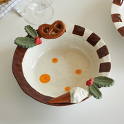 水果沙拉盘子可爱陶瓷手绘浮雕高颜值餐盘礼盒装釉下彩甜品盘
