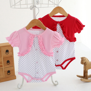 婴儿短袖连体衣夏季薄款纯棉女宝宝三角哈衣爬服夏装0-6个月3礼服