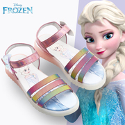 迪士尼儿童凉鞋女童软底镭射反光夏季冰雪奇缘女孩时尚凉鞋轻