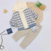 婴幼儿春秋套装男宝宝，双层带帽开衫，衣服三件套春季衣服