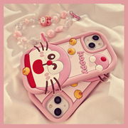 卡通动漫粉色机器猫适用苹果15promax手机，壳iphone1514可爱13创意，12立体11女款14promax软硅胶保护套链条