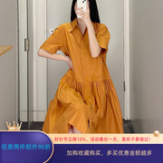 极简cddily橙黄时尚收腰宽松短袖，衬衫式连衣裙23年夏女装(夏女装)