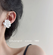 白月光~超仙法式925银针山茶花树脂白色花朵耳环耳钉简约气质百搭