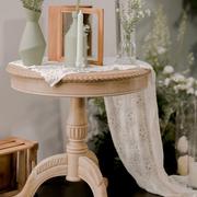 实木复古小圆桌茶几圆形美式沙发角几床边几婚礼法式阳台桌子欧式