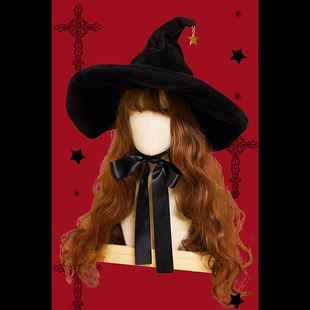 随意造型绒面绑带，蝴蝶结lolita女巫万圣节魔女，巫师魔法帽子