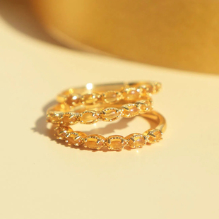 阳光灿烂天然黄水晶宝石戒指，s925设计开口纯银，尾戒指环女小众