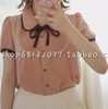 日本grl复古蝴蝶结绑带泡泡袖短袖蕾丝雪纺衫仙女娃娃衬衫