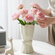 高级干花真花感简约陶瓷花瓶，电视柜桌面摆件家居饰品客厅插花鲜花