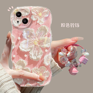 适用于苹果15小众手机壳iPhone13/14新女款防摔12/11pro透明xs/xr油画花朵7plus波浪边8p/se2气垫网红保护套