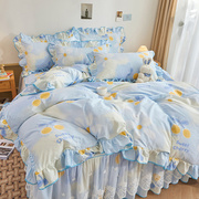 全棉床裙式床罩款四件套纯棉被套，床单四季通用田园公主风床上用品