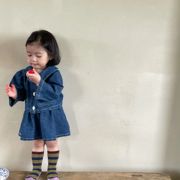 2024春装韩版女童牛仔娃娃领小香风外套上衣牛仔裙半身裙套装