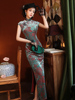 绿色旗袍2024女改良新中式民国风女装高贵气质长款连衣裙