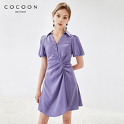 misscocoon紫罗兰裙子夏款，时尚抽褶收腰小众，显瘦连衣裙