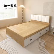 简约小户型储物床单人高箱收纳床板式抽屉，双人床可定制省空间家具