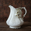W1962复古奶油色欧式订单手工玫瑰花立体法式浮雕宽水壶花瓶水罐