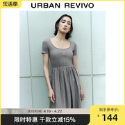 ur女装时尚气质，纯色拼接廓形薄宝藏连衣裙uwu732083