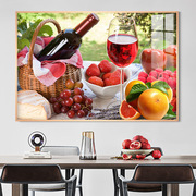 餐厅装饰画现代轻奢高档餐桌，背景墙壁画北欧饭厅水果酒杯挂画