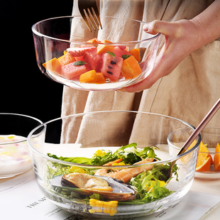 玻璃碗耐高温家用沙拉碗透明大碗玻璃盆汤碗饭碗，水果碗泡面碗餐具