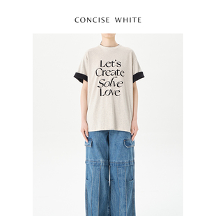 concise-white简白刘耀文同款黑白t恤短袖设计师品牌女