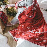 销圣诞卡通麋鹿民族风针织多功能毯加厚毛毯美式盖毯办公室午睡厂