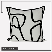 生活所在简约现代客厅沙发靠垫靠包抱枕(包抱枕)黑白色抽象线条绣花方枕