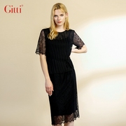 Gitti/吉蒂春夏雪纺蕾丝拼接二件套显瘦收腰连衣裙G202071