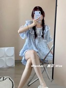 可爱碎花短袖睡衣女甜美娃娃，领薄款ins日系短裤两件套少女家居服