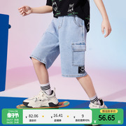 askjunior男童短裤2024年洋气，夏装休闲韩版酷帅蓝色牛仔裤潮